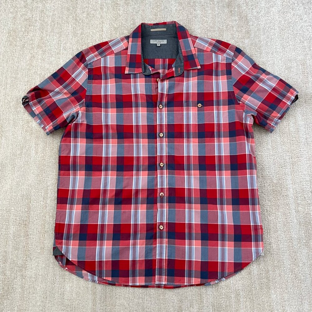 Ted Baker Plaid Button Up Short Sleeve Shirt 6